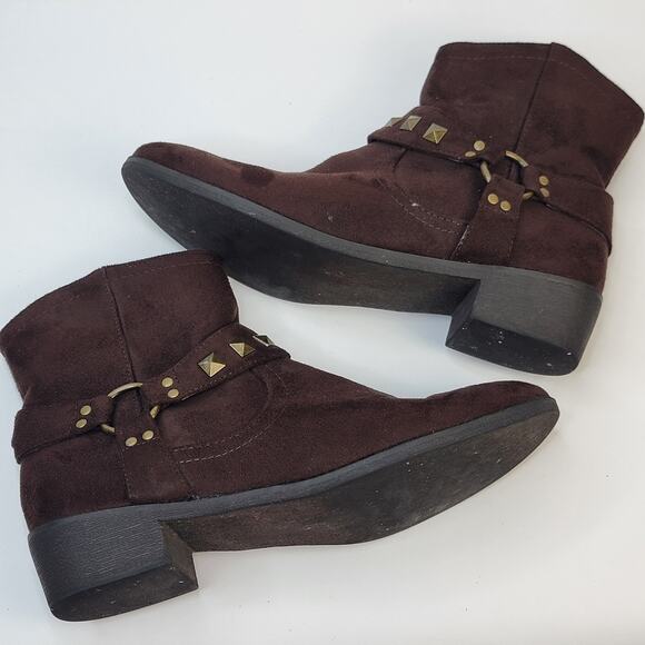 Life Stride 8.5M Brown Suede Ankle Boot Gold Stud Strap Zip Comfort Western - Picture 7 of 12